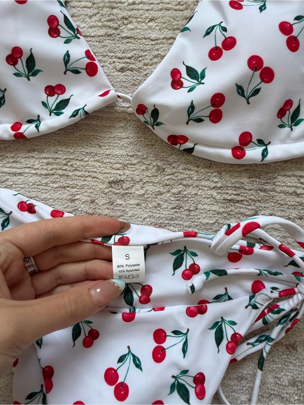 SHEIN White Floral Cherry Tie-Side Triangle Bikini Set (Size Small) - Picture 4 of 4